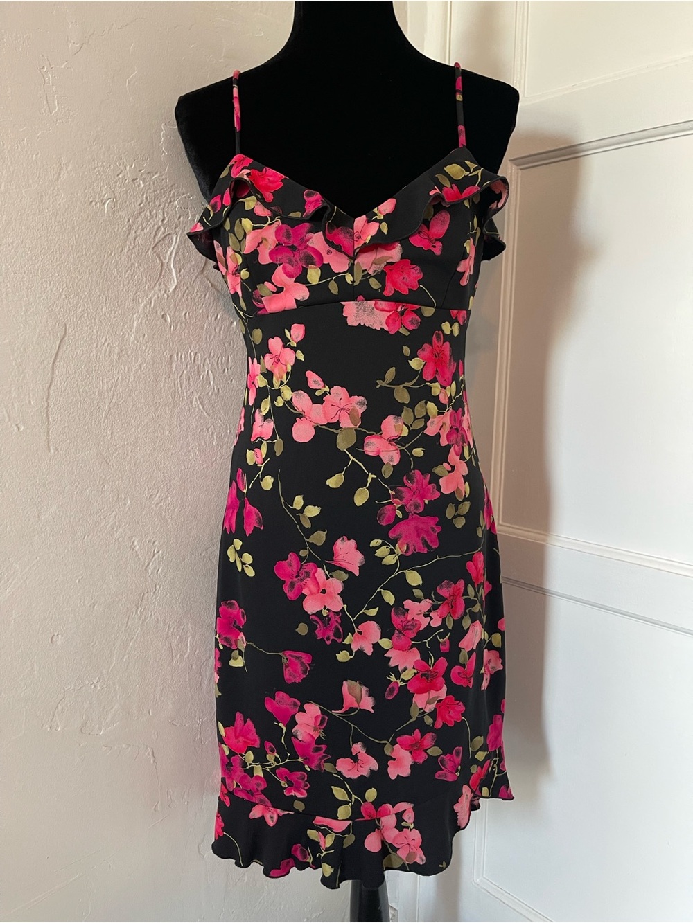 Vintage Fairycore Y2K La Belle black and pink floral romantic dress size 12